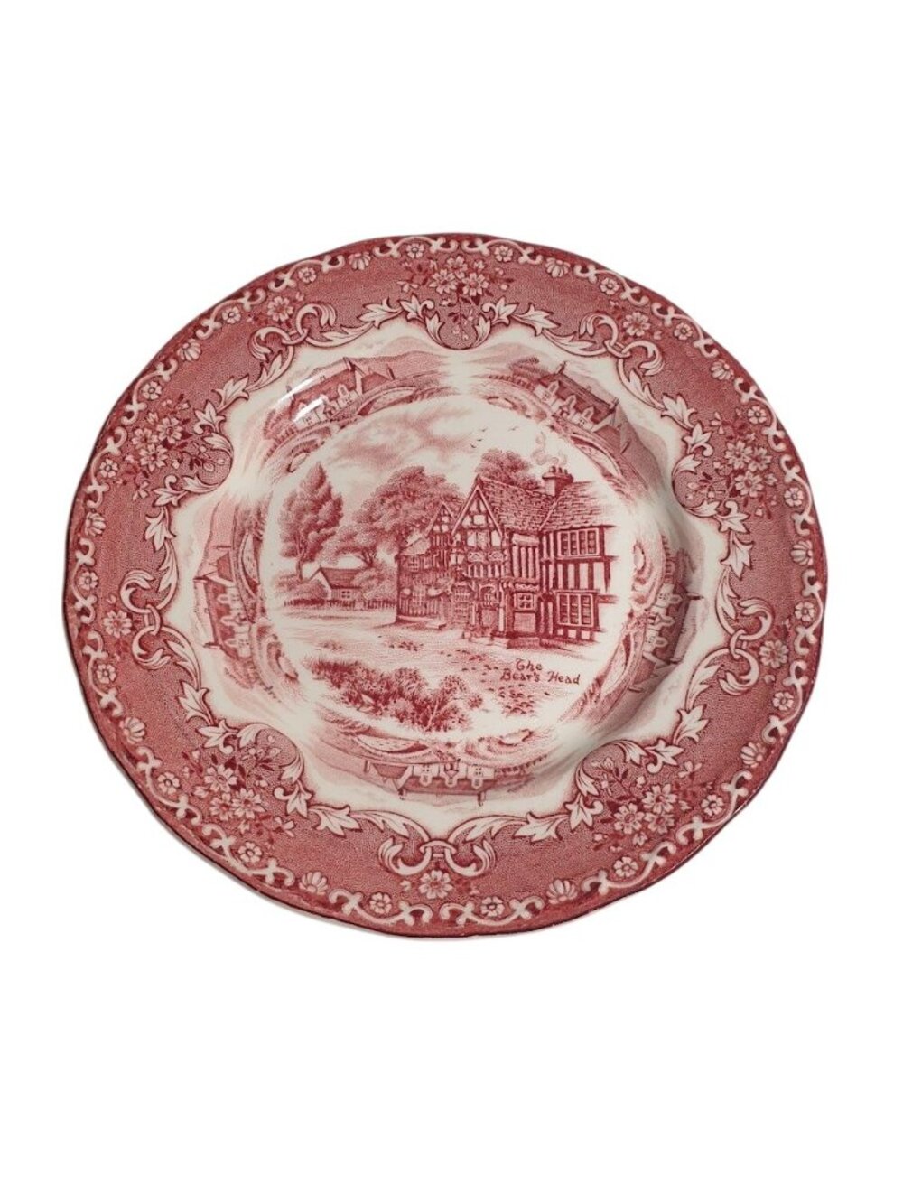 Grindley Staffordshire English Country Inns Bear Head Bread Plate Floral Rim